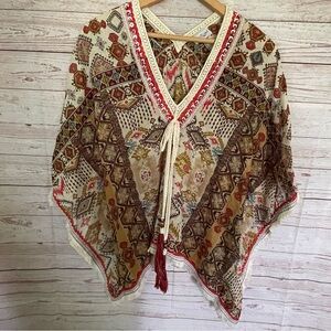 Paths Of The Spirit Tribal Poncho (One Size) Boho Hippie Aztec Fringe Beaded